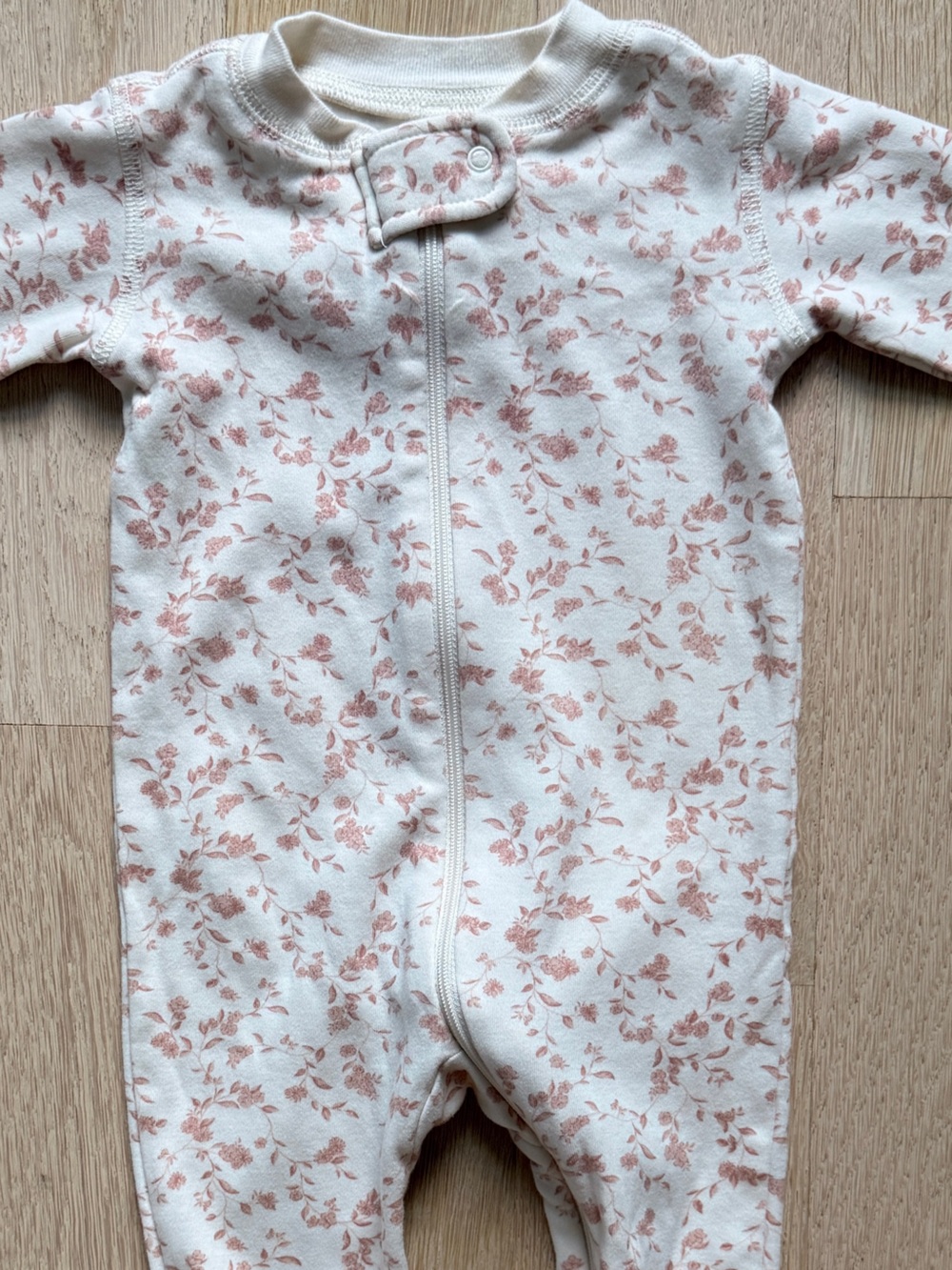 Quincy Mae Cream One-Piece Footie Sleeper with Dusty Pink Floral Print -6-12M